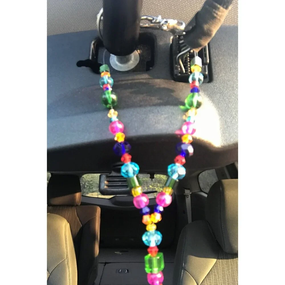 Beaded Suncatcher Car Charm Rearview Mirror Ornament Blue Crystal Prism